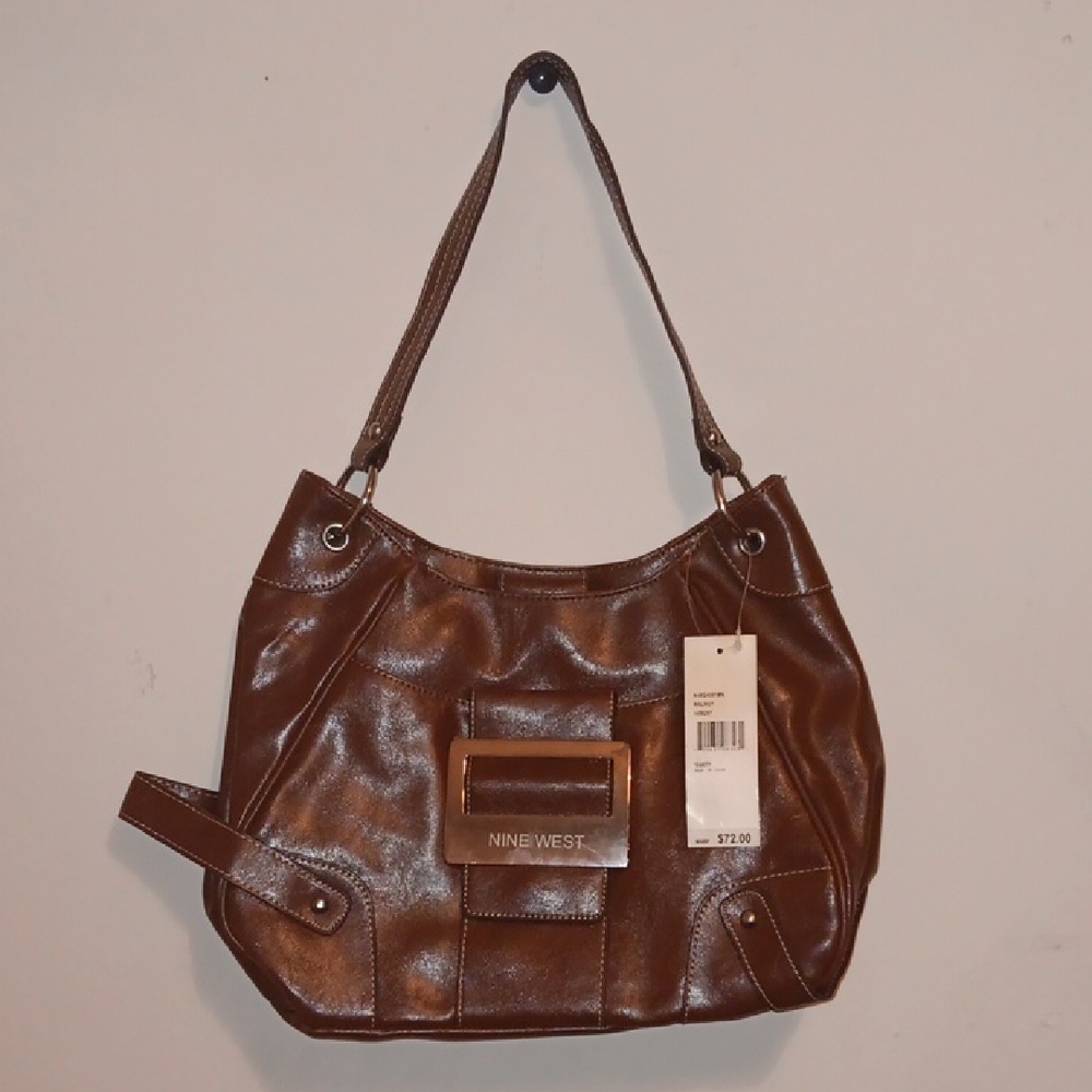 Nine West Brown Leather Shoulder Bag with Elegant Design